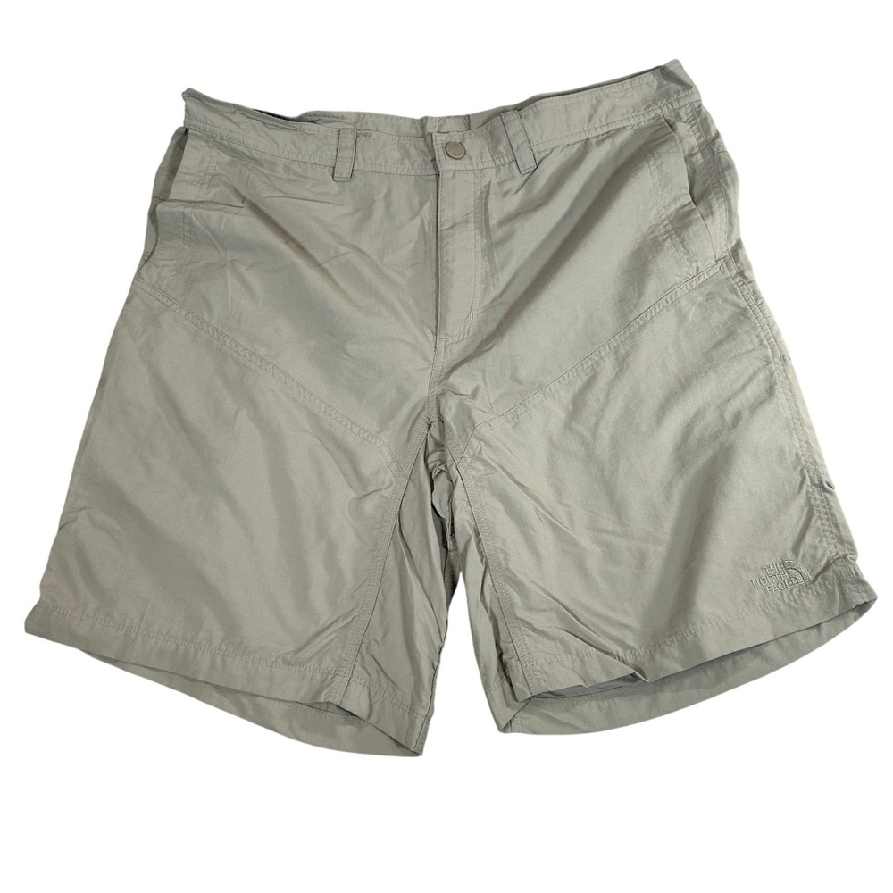 The North Face Mens Khaki Nylon Hiking Cargo Shorts Size 38 Zip Pockets